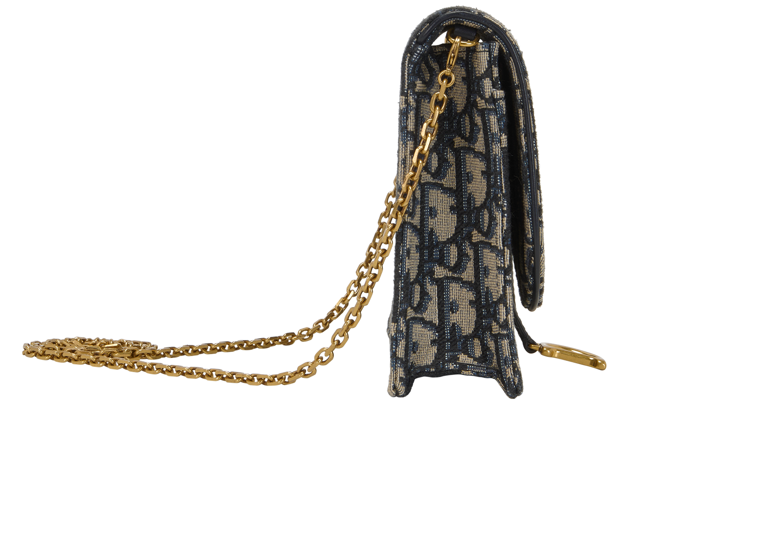 Medium Saddle Pouch With Chain, &pound;850, Handbags, Navy, Canvas, Side view